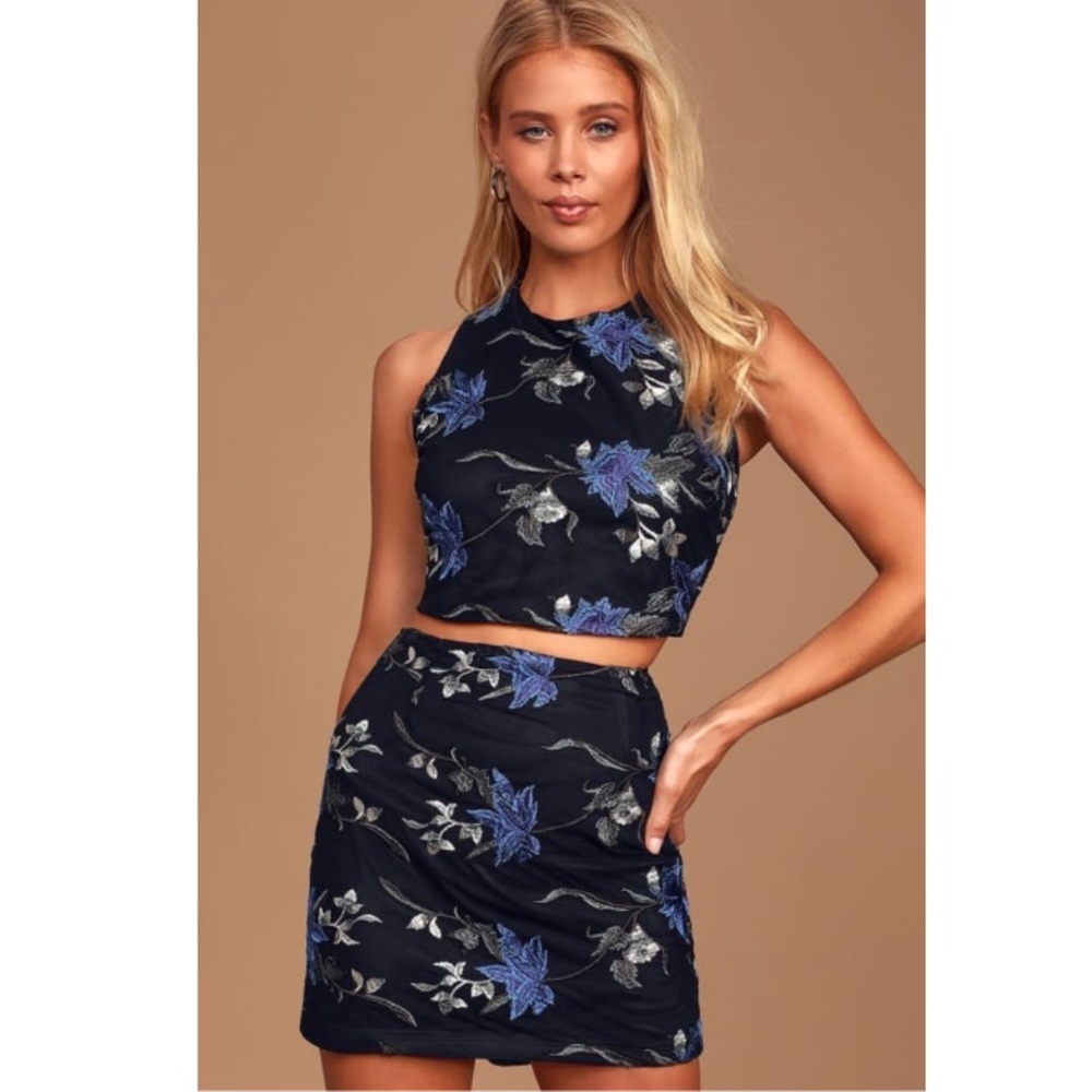 Lulu’s Black Floral Embroidered Two-Piece Dress